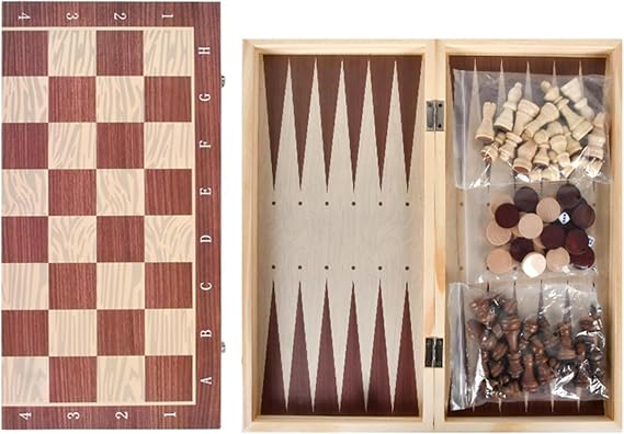 3 in 1 Wooden Chess Checkers Backgammon Set Portable Wooden Chess Set for Adults Kids 3 in 1 Wooden Solid Wood Chess Checkers Backgammon Game Folding Portable Educational Chess Toys 34*17cm