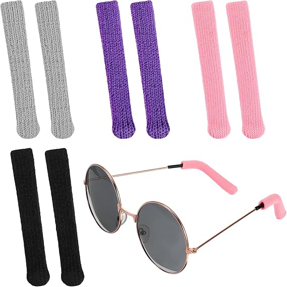 Gudulig 4 Pairs Glasses Ear Cushions,Anti-Slip Elastic Temple Tips Sleeve Retainer,Soft Comfort Eyeglass Gripper Pads for Sunglasses Reading Sports(Black,Gray,Pink,Purple)