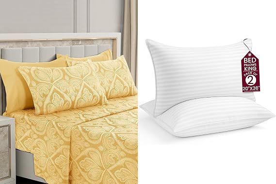 LUX Decor Paisley King Sheet Set + 2 King Pillows 6 Piece Ultra-Soft Microfiber Bed Sheets with Flat Sheet, 16 Inches Deep Pocket Fitted Sheet & 4 Pillowcases, Breathable, Oeko-TEX Taupe