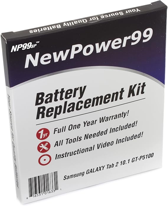 Battery Replacement Kit with Battery, Instructions and Tools for Samsung Galaxy Tab 2 10.1 GT-P5100