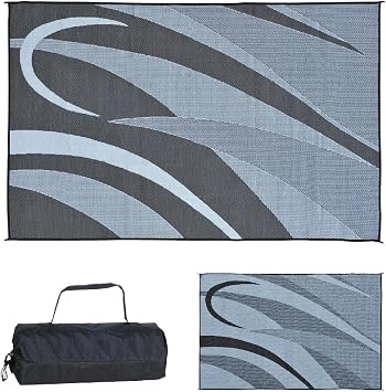 Stylish Camping GA1 Reversible Graphic Patio Mat-8' x 12', Black/Silver