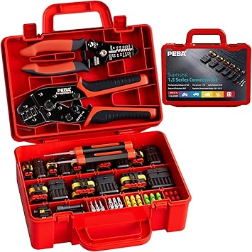 PEBA Waterproof Automotive Electrical Connectors Kit, Automotive Male/Female 1/2/3/4/5/6-Pin and Ratchet Crimping Tool AWG22-14, Ideal for Cars, Motorcycles & Boats | Wire Stripper, Pin Removal Tool