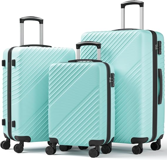 3 Piece Hardshell Luggage Sets - Expandable Lightweight Durable Suitcase Set (20", 24", 28"), 3 Pcs Hard Shell Checked Travel Luggage Sets with TSA Lock, 360 Spinner Wheels (Green)