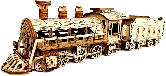 Express Train - DIY 3D Wooden Puzzle Model Kit - Laser Cut Wooden Puzzle Craft Kit, Brain Teaser Educational Building Model Toy for Kids -Mechanical Train Model Kits