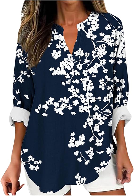 Long Sleeve Shirts for Women Fashion Graphic Print V Neck Casual Tops Comfy Cotton Loose Fitted Plain Outfits