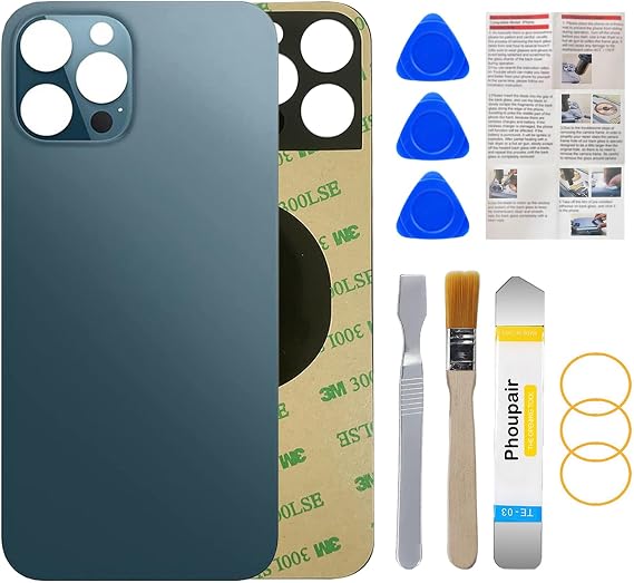 Rear Back Glass Replacement for iPhone 12 Pro Max 6.7 Inches All Carriers with Professional Repair Tool Kit (Pacific Blue)