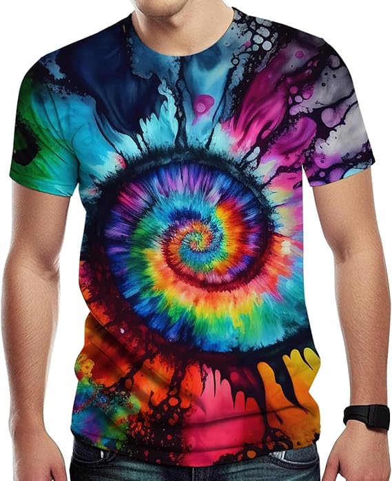 Men's Psychedelic Colorful The Eye of God Rainbow Short Sleeve 3D Printing Tie-Dye T-Shirt Tee