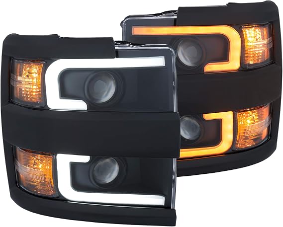 AnzoUSA 111364 CHEVY SILVERADO 2500HD,3500HD 15-19 PROJECTOR SWITCHBACK HEADLIGHT BLACK w/AMBER (BLACK RIM