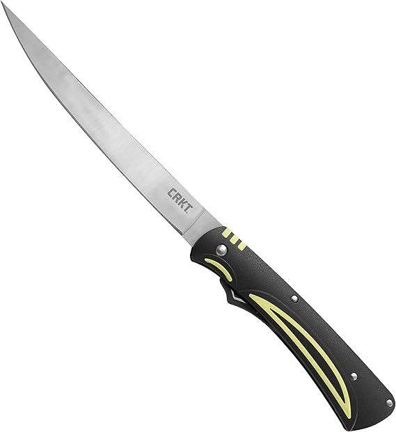 CRKT Clark Fork Folding Fillet Knife with Sheath: Compact, Light Weight, 6" Stainless Steel Blade, Tail Lock Safety Bar, Blade Locks in Handle, Nylon Sheath 3085