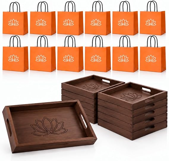 Novabright 10 Set Indian Return Gifts for Pooja Diwali Lotus Trays and Bags