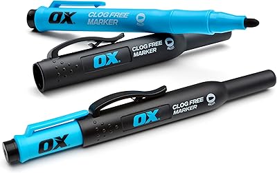 OX Tools Clog-Free Permanent Construction Marker 2-Pack with Pocket Holster - Durable, Reliable Marking on Dusty Wood Surfaces - Perfect for Construction and Framing Applications OX-P630901