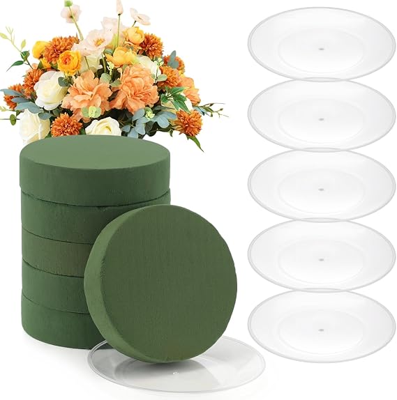 plantoky 6 Sets Round Floral Foam with Clear Plastic Saucer Plant Drip Tray
