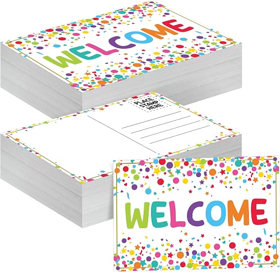Qeeenar 100 Pcs Welcome Postcards Stamps Bulk Welcome Greeting Cards Gift(Confetti)