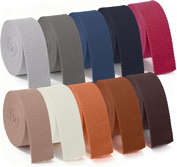 10 Colors Cotton Webbing Strap, 25mm Polyester Strap Handmade Decorative Webbing Canvas Straps for Seatbelt Bag Luggage Crafts Outdoor Accessories