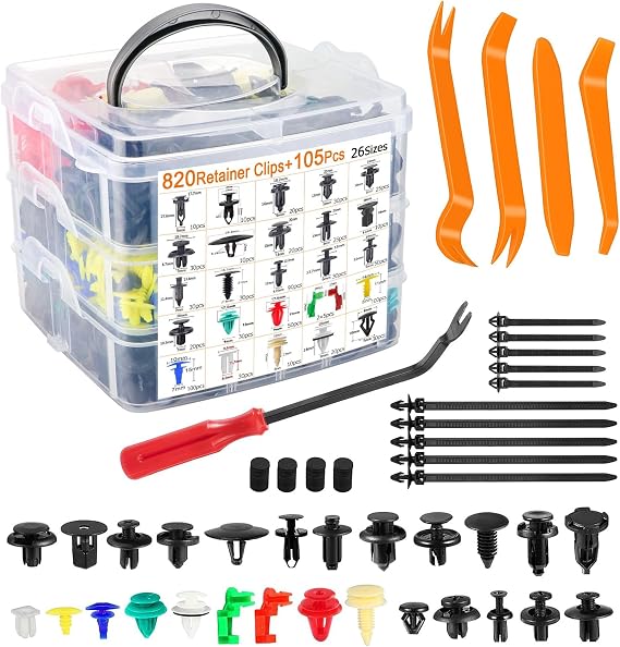 965Pcs Car Retainer Clips Plastic Car Trim Clips Kit, Car Bumper Retainer Clips Rivets Fasteners, 26 Sizes Auto Push Pin Rivets Kit, Door Trim Panel Fender Clips with Fasteners Remover Tools