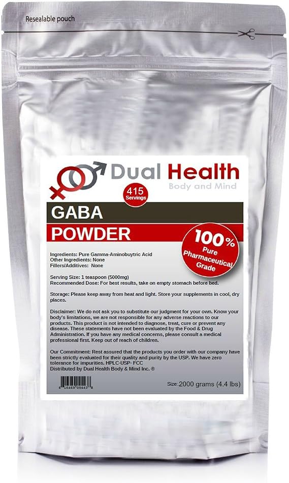 Pure GABA (2 kg (4.4 lbs)) Gamma Aminobutyric Acid Powder Bulk Supplements