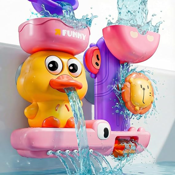 Toddler Bath Toys for 1 2 Year Old: Cute Duck Pink Toys for 1-3 Year Old Girls Gifts - Kids Bath Toy for Girl Age 2-4 - Baby Bath Toys for 18+ Months