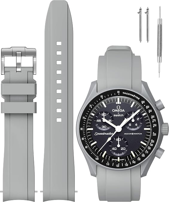 Strap for MoonSwatch Watch Curved Silicone Replacement Strap for Omega X Swatch Speedmaster Moonswatch Watch 20 mm Soft Swatch Omega Strap for Men and Women