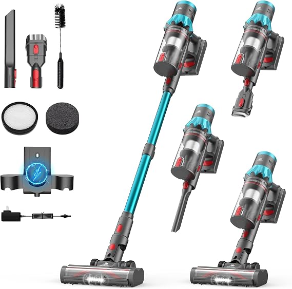 Cordless Vacuum Cleaner, 55Kpa 70Mins Stick Vacuum for Home with LED Display and Self-Standing, Vacuum with Anti-Tangle Brush&Wall Mount Charging, Vacuum Cleaners for Pet Hair/Carpets/Floors