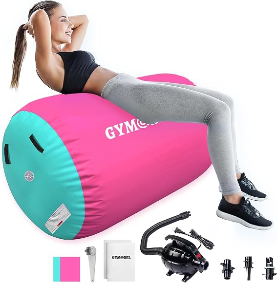 Air Roller Gymnastics Barrel Inflatable Tumbling Roller Air Mat, Air Barrel Gymnastics Tumble Track Mat with Pump for Backhandspring/Training Cheerleading/Yoga/Home and Outdoor Use