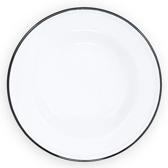Enamelware Raised Salad Plate, 8 inch, Vintage White/Black (Single)
