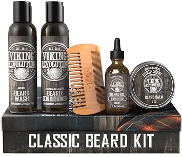 Viking Revolution Ultimate Conditioner for Mens Beard Grooming - Softens, Smoothes and Soothes Beard Itch- Contains Wash, Conditioner, Beard Oil, Balm and Comb- Classic Set