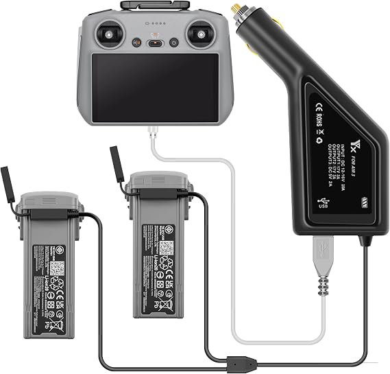 Hanatora 3 in 1 Battery Car Charger for DJI Air 3S,Air 3 Drone, 12V Rapid Charging Hub Accessories