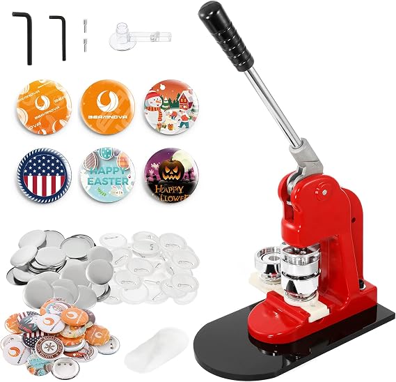 BEAMNOVA 37mm / 1.46 in Hand Press Button Maker, 1000 Sets Pin Supplies | Approx.1-1/2 Inch Commercial Round Badge Making Kit, Blank Pin Refills, DIY Crafts, Gifts, Market Booths, Business