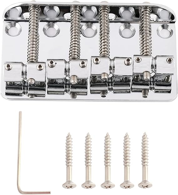 4 String Bass Bridge Top-load or String-thru Bridge Hard Tail Steel Bridge | for Jazz Bass Precision Bass P Bass, Guitar Parts Accessories, High Mass, Chrome