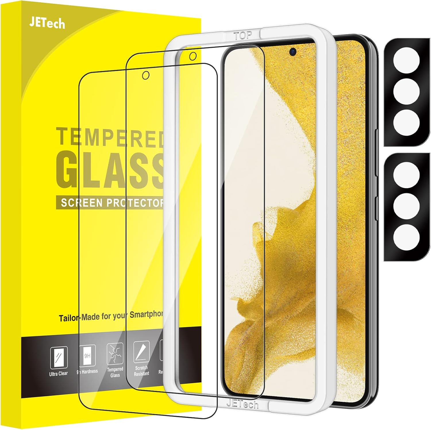 JETech Screen Protector for Samsung Galaxy S22 5G with Camera Lens Protector, Easy Installation Tool, Tempered Glass Film, Fingerprint ID Compatible, 2-Pack Each