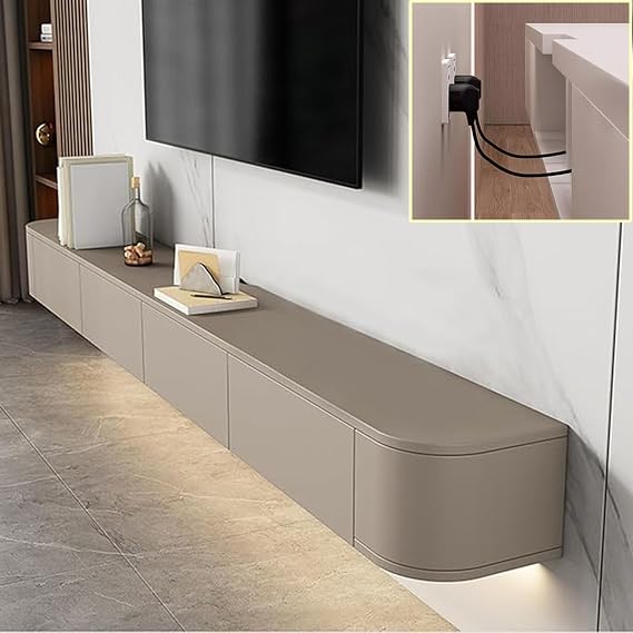 TV Media Console Floating TV Cabinet Wall Mounted TV Cabinet Multi Large Storage TV Bench Under TV Lowboard with drawers Router Bracket (Khaki, 140 * 20 * 24CM)