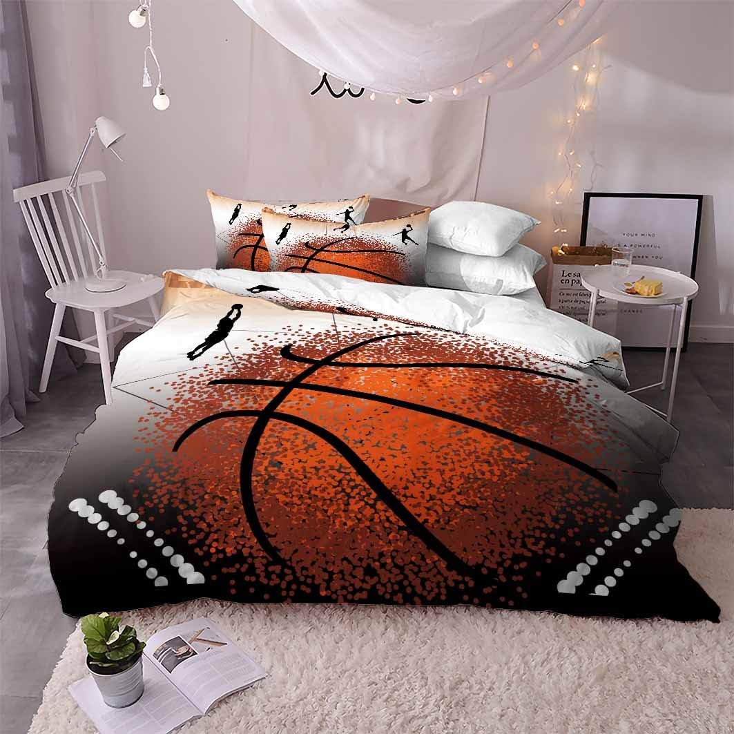 Damara Punctiform Basketball 3D Bedding Set Duvet Cover Set 2 Pillowcases Anti Allergy Print Duvet Cover Set Without Any Filling 2, Full
