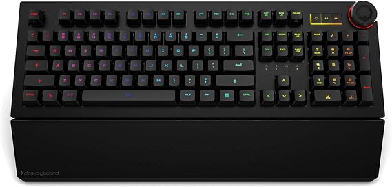 Das Keyboard 5QS Smart RGB Programmable Mechanical Keyboard for Work & Gaming, Soft Tactile Mechanical Switches, Built-in RGB Profiles, Palm Rest, Volume Knob, Aluminum Top (104 Keys, Black)