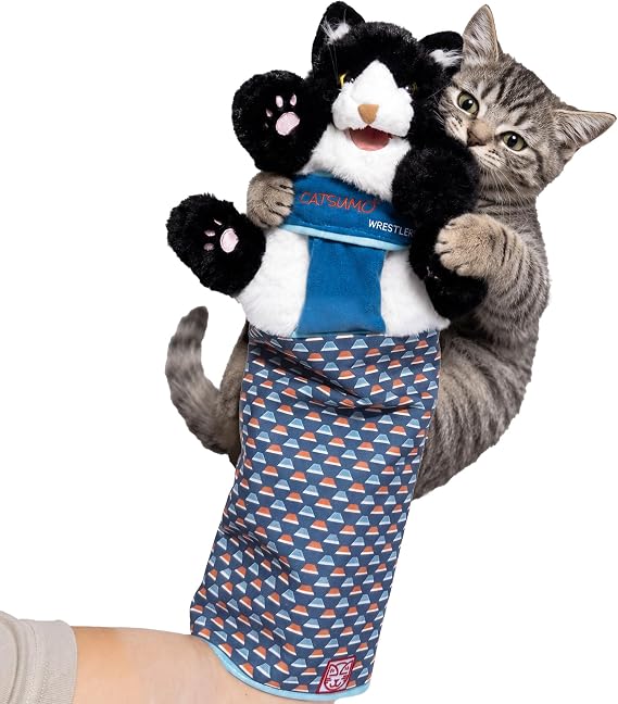 Wearable Cat Toy Wrestling Glove Puppet Interactive Hand Mitt with Durable Protective Sleeve and Catnip - Play & Enrichment