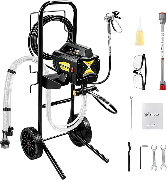 Airless Sprayer, 650W 2900PSI High Pressure Airless Paint Sprayer with Wheels, Extension Rod & Tip Sets, Electric Spray Paint Machine for Home Interior, House Exterior, DIY Painting Projects