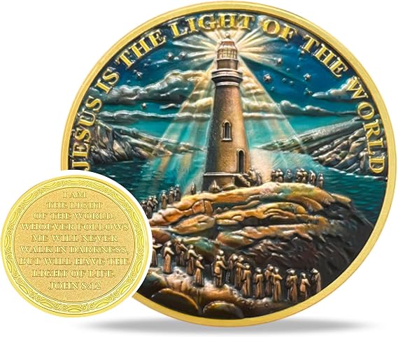Christian Challenge Coin I am The Light of The World, Religious Prayer Coin with Gospel of John 8:12, Inspirational Christian Coin Gifts for Men & Women Looking for Strength of Faith