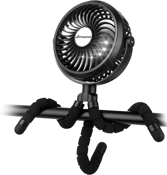 AMACOOL Battery Operated Stroller Fan, Portable Clip On Fan Rechargeable