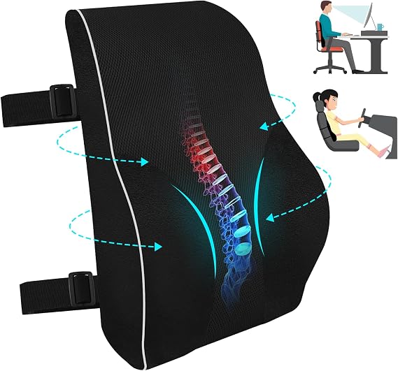 QUTOOL Lumbar Support Pillow for Office Chair Car Memory Foam Back Cushion for Back Large Back Pillow for Computer, Gaming Chair, Double Adjustable Straps