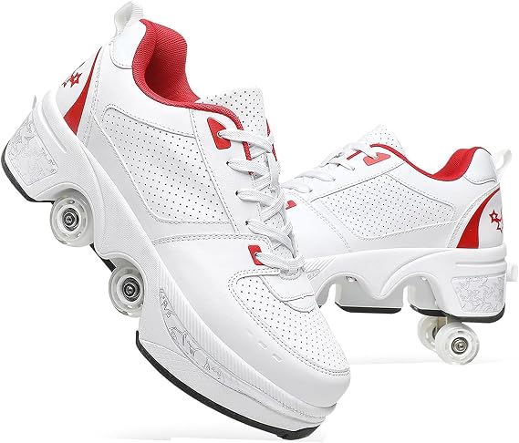 Roller Skate Shoes for Men and Women, Double Row Deform Wheel Roller Skates, Retractable Roller Shoes Sneakers, Outdoor Shoes with Wheels for Boys Girls