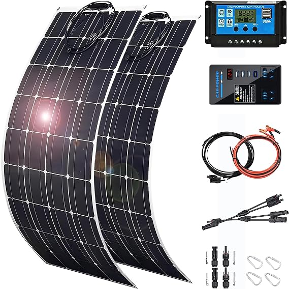 600 Watt Solar Panel Kit, with Inverter & Charge Controller(40A) 2pcs 300 Watt Flexible Monocrystalline Solar Panel kit Photovoltaic Module for 12-48V Battery Charging Car Battery Camper RV