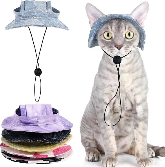 QBLEEV Cat Hats for Cats Only, Sphynx Cat Bucket Hat with Ear Hole