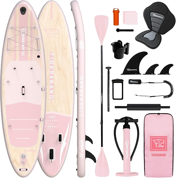 TIGERXBANG Inflatable Stand Up Paddle Board with SUP Board Accessories, Anti-Slip EVA Deck, 11'/10'6'' Paddleboard for Adults & Youth - All Skill Levels