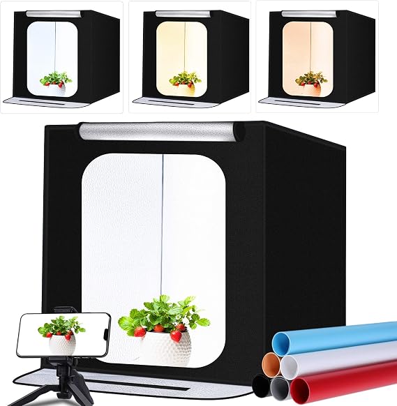 Photo Studio Light Box 24"/60cm 252 LED Light Bi-Color Dimmable 3200K-5700K with 6 Color Backdrops Foldable Portable Professional Photo Shooting Tent Kit for Photography