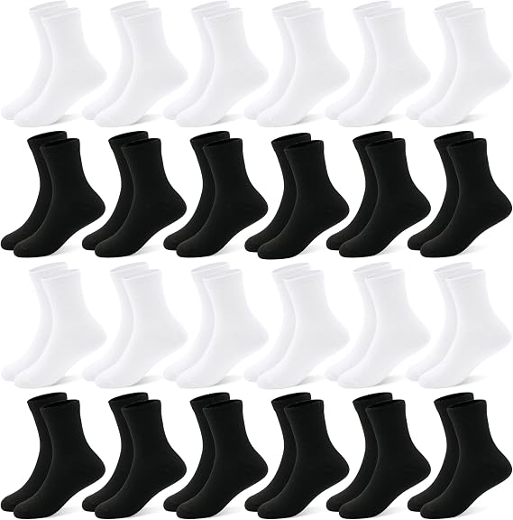 24 Pairs Boys Crew Socks, Unisex Kids School Socks Ages 1-14