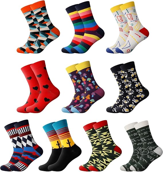 FRIUSATE 10 pairs Colourful Socks Mens, 6-11 Cotton Novelty Funny Socks