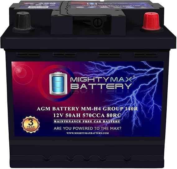 Mighty Max Battery MM-H4 Group Size 140R 12V, 50Ah, 80RC, 570 CCA, Replacement Battery Compatible with Volkswagen ID.4 2023
