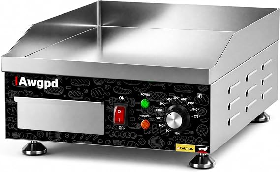 14" Commercial Electric Griddle,Electric Countertop Flat Top Griddle,110V 1800W Electric Flat Top Grill,Non-Stick Restaurant Teppanyaki Stainless Steel Grill,Adjustable Temperature Control