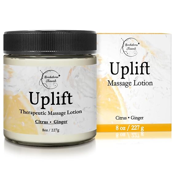 Uplift Massage Lotion for Massage Therapy & Home Use Brookethorne Naturals | Moisturizing Massage Cream for Effortless Glide. Shea Butter, Coconut Oil, Aloe Vera & Ginger Citrus Essential Oils 8oz
