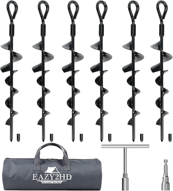 Eazy2hD 6 Pack Tent Stakes Heavy Duty, 15 Inch Long Ground Anchors Screw in
