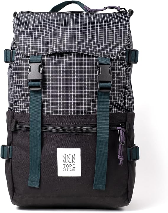 Topo Designs Rover Pack Mini - Small Sized Daypack for EDC, Day Trips, Hikes, Iconic Denver Design, Fair Trade (Black/Grid)